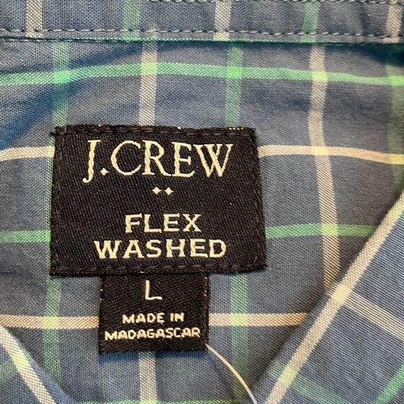 J. Crew Slim Flex Washed Plaid Button Down Shirt Blue Green White Long Sleeve L - Picture 3 of 10